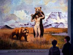Alaska Brown Bears and Woman - Oscar Tusquets Blanca