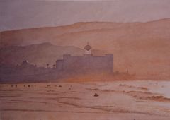 Atardecer con surfistas - Oscar Tusquets Blanca